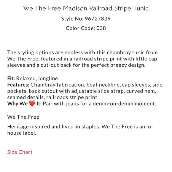 NWOT Free People We the Free Madison Railroad Stripe Tunic- Classic Wash - Picture 5 of 11